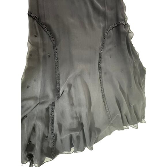 NWT!! "WEDNESDAY'S CHILD" Blk 100% Silk Sheer Beaded Dress Goth Hi Low Hem SZ M - Picture 15 of 15